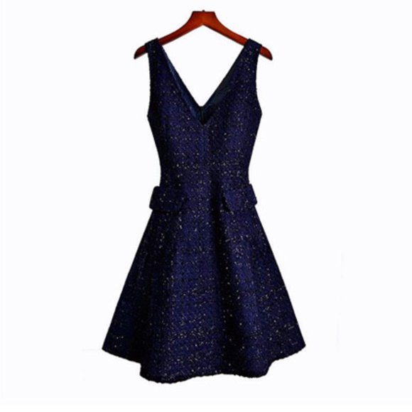 Stylish Shining V Neck Blue Mini Dress - Picture 1 of 10
